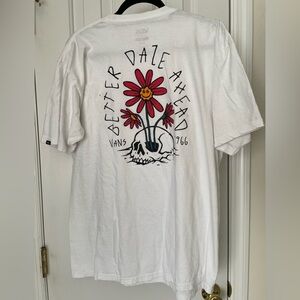 Vans White Tee with Red Flower Graphic